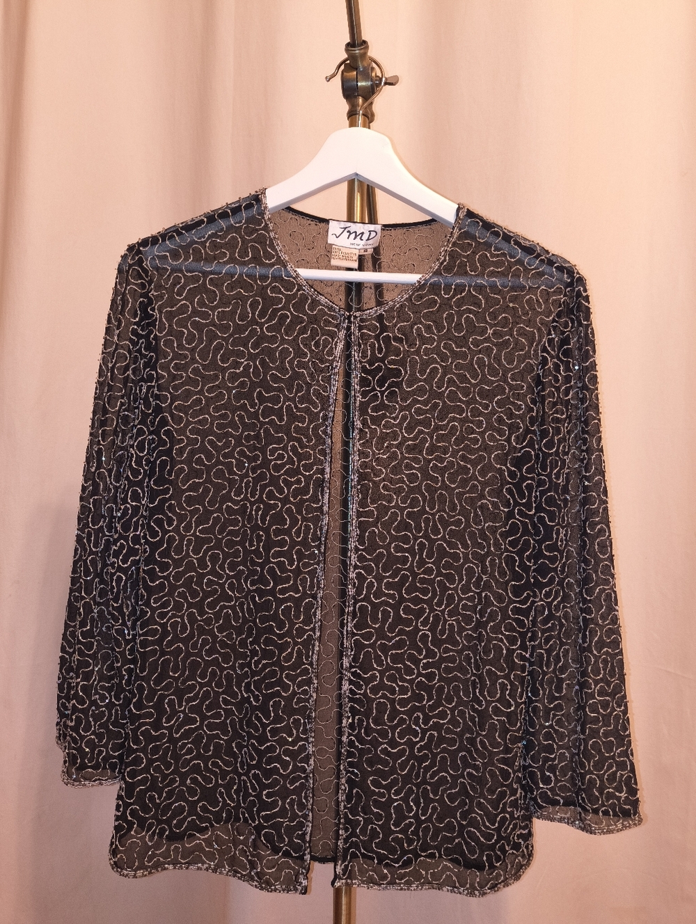 Embellished Black Beaded Open Jacket
